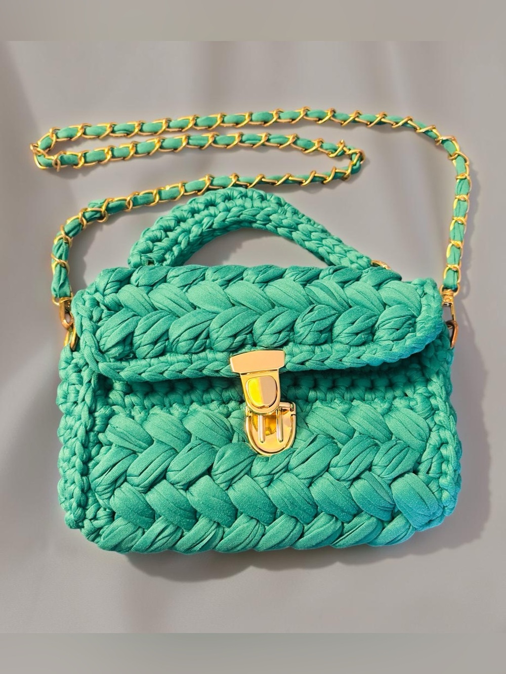 Woven Teal/Green Crossbody bag with Gold Hardware